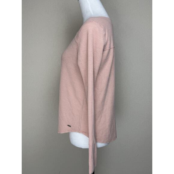 HOLLISTER Waffle Knit Pullover Top Sz M Soft Pink V-Neck Long Sleeves Casual - Picture 7 of 13